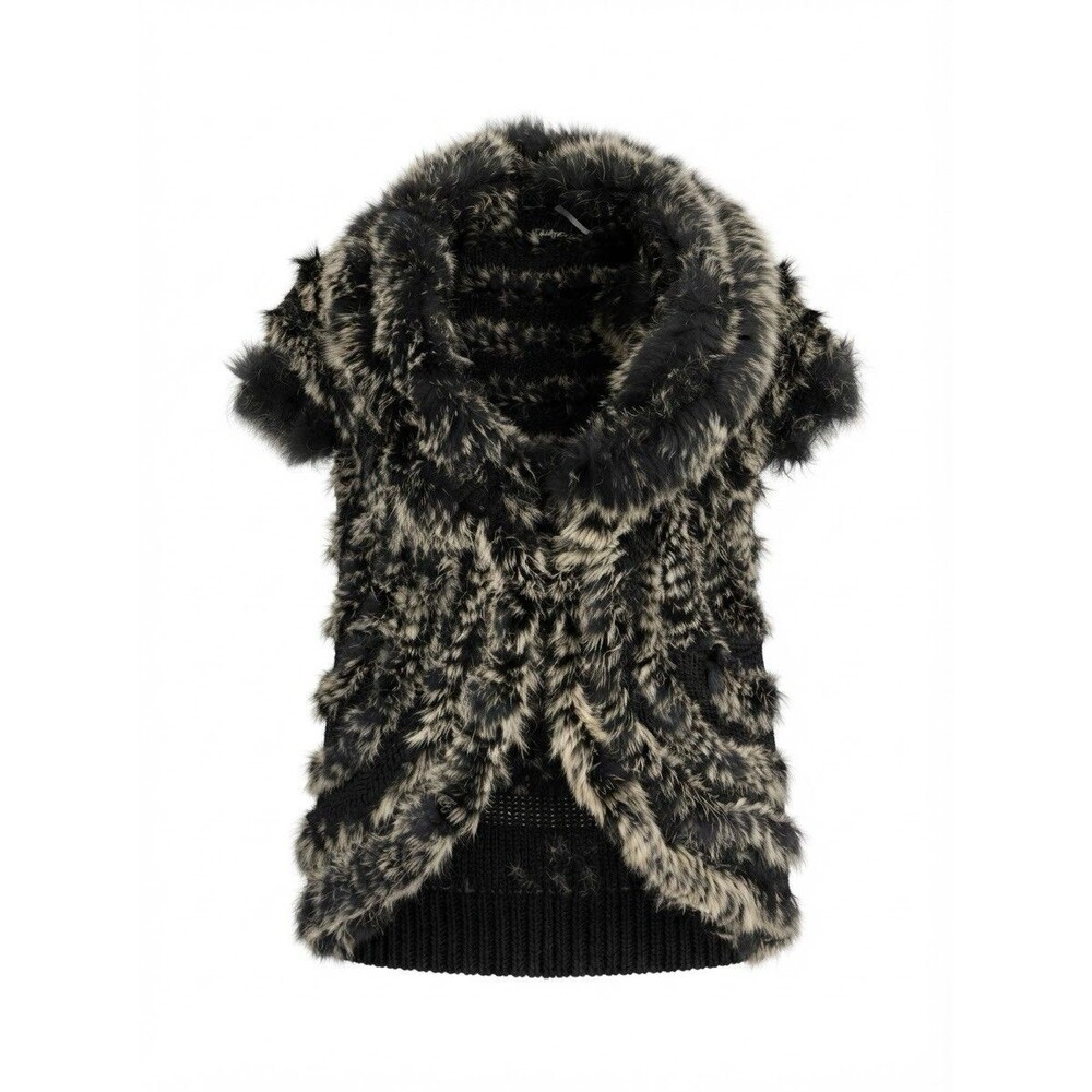 Gaby & Eden Knit Rabbit Fox Fur Cardigan Vest Sz Med
